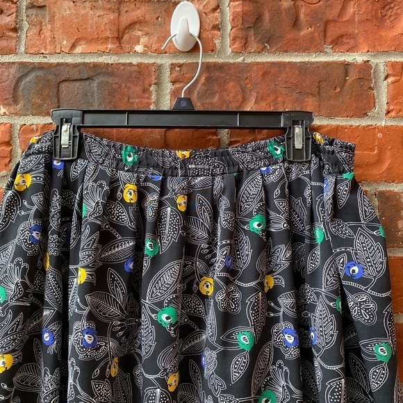 Vintage Womens 12 Black Floral Paisley Pleated Midi Prairie Long Skirt - Picture 2 of 8